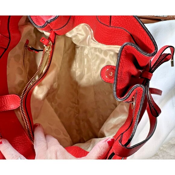 Kate Spade New York Red Pebbled Leather Tote Bag With Adjustable Bow Gold - Picture 4 of 10